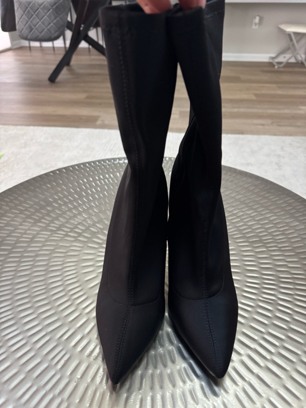 Fashion Nova Black Pointed Sock Heeled Boots